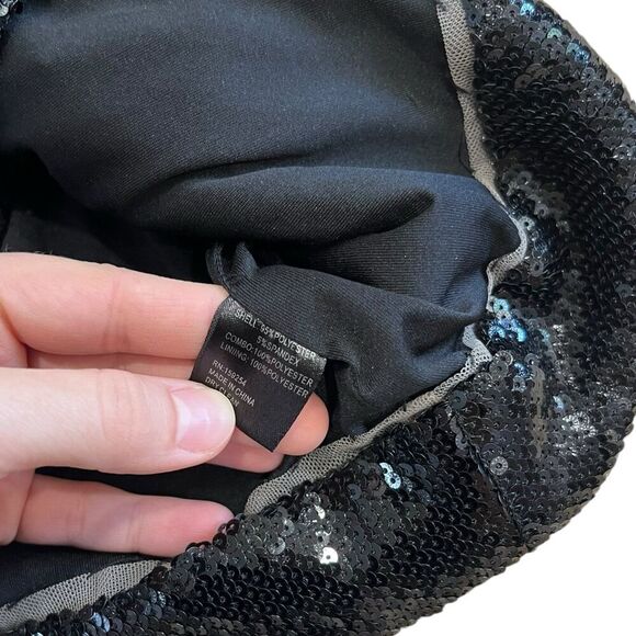 Toccin NY Black Sequin Tie Front Mock Neck Mini Dress 8 - Picture 5 of 6